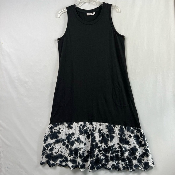 LOGO by Lori Goldstein Dresses & Skirts - LOGO Lori Goldstein Dress Womens Small Shift Tank Black White Eyelet Tie Dye